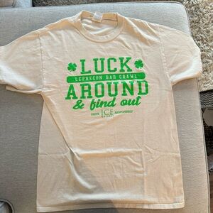 Cream T-Shirt with Green Graphic Print